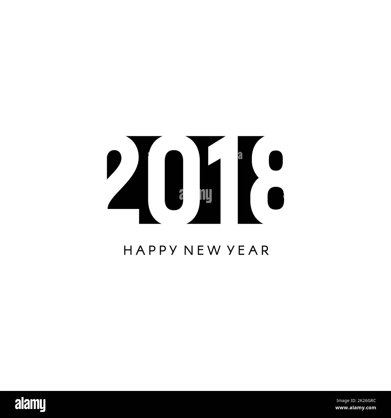 Happy new 2018 year sign. Black negative space vector logo. Stock Photo
