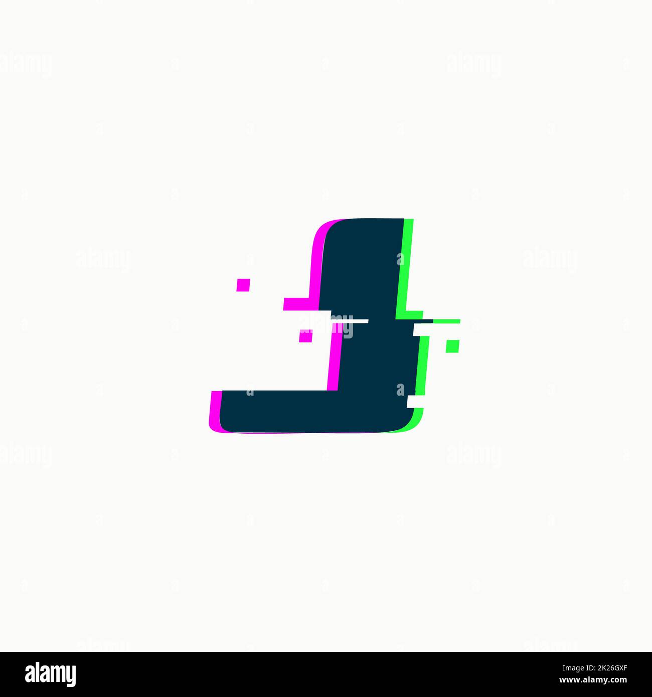 Letter J. Glitch font, vector isolated abstract symbol with digital noise, modern design alphabet element on white background. Stock Photo