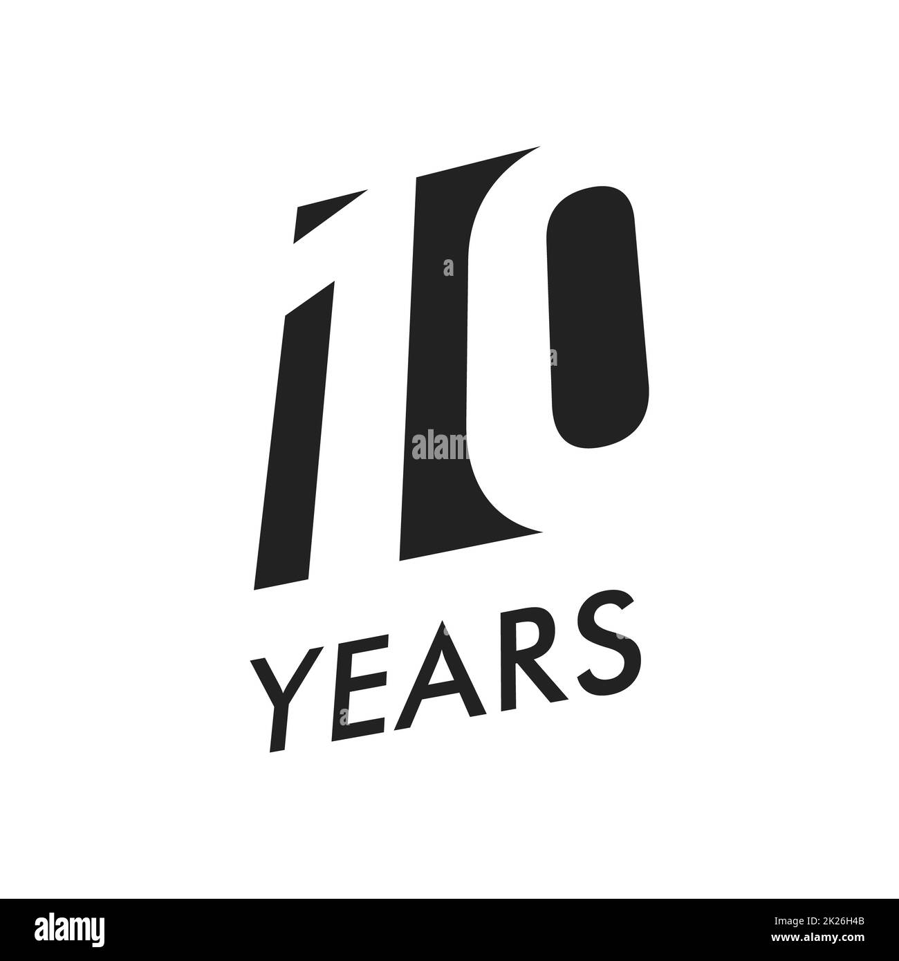 Ten years vector emblem template. Anniversary symbol, negative space design. Jubilee black color icon. Happy 10th birthday, abstract illustration. Stock Photo