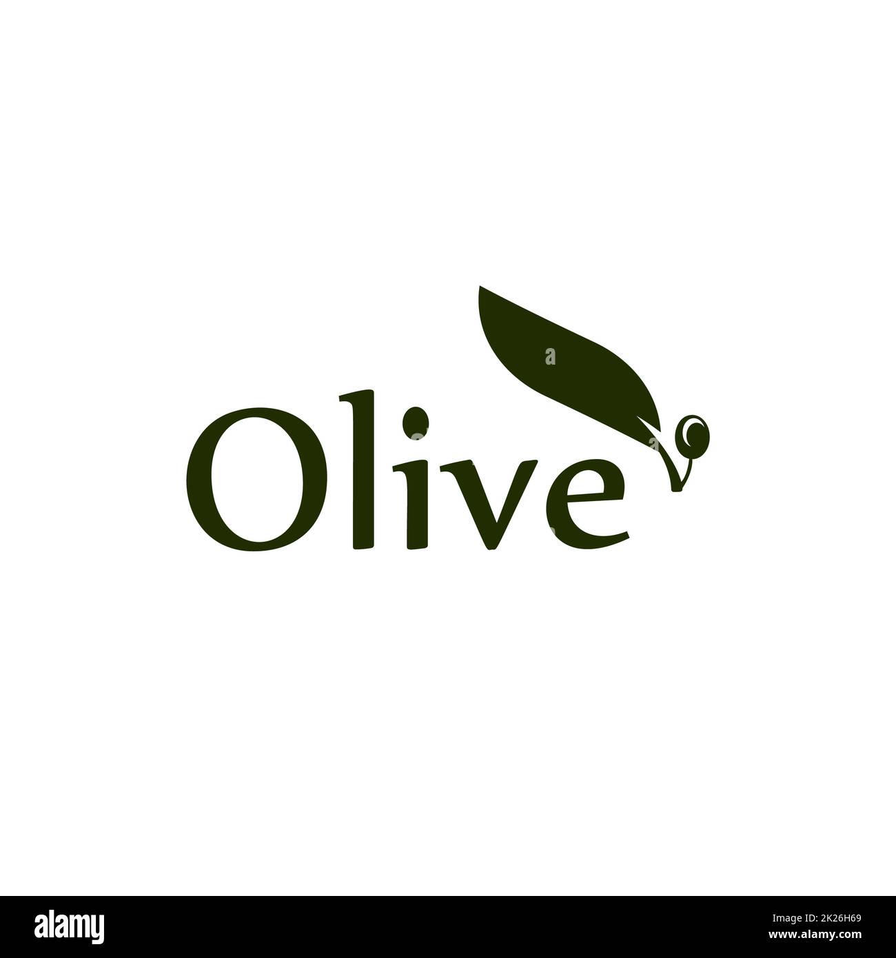 Olive tree leaf, branch and fruit vector logo. Olives oil sign. Stock Photo