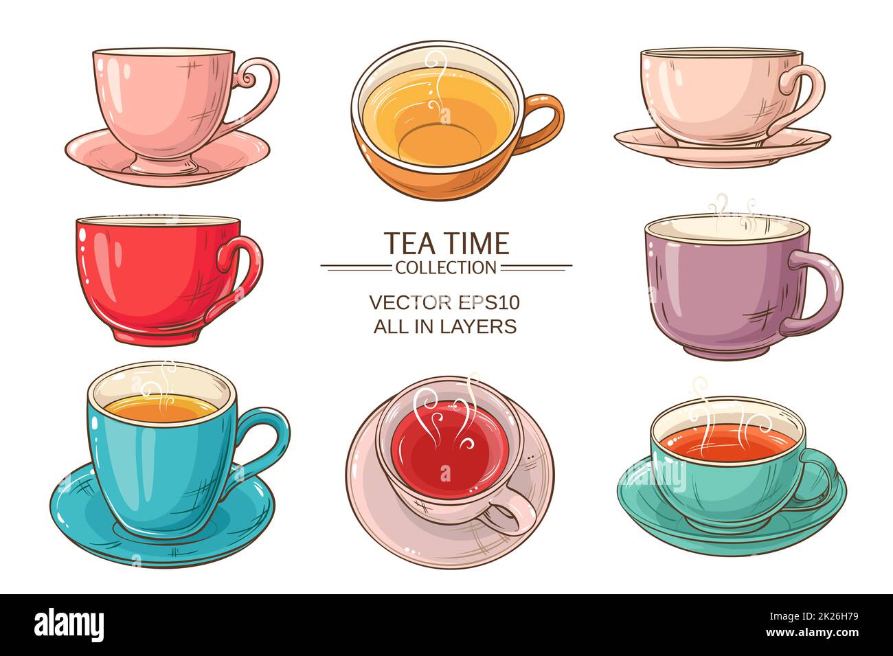 Tea cups vector set on white background Stock Photo Alamy