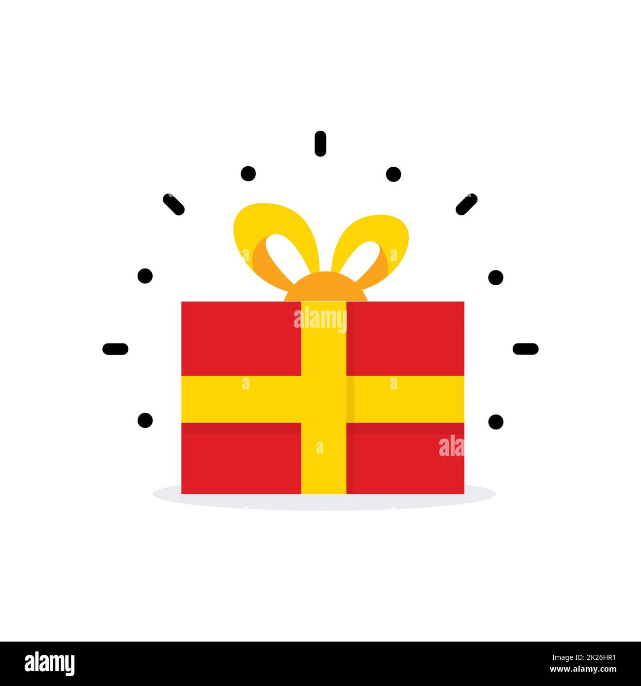 Red gift box. Surprise box. Vector simple cartoon illustration on blank background. Stock Photo