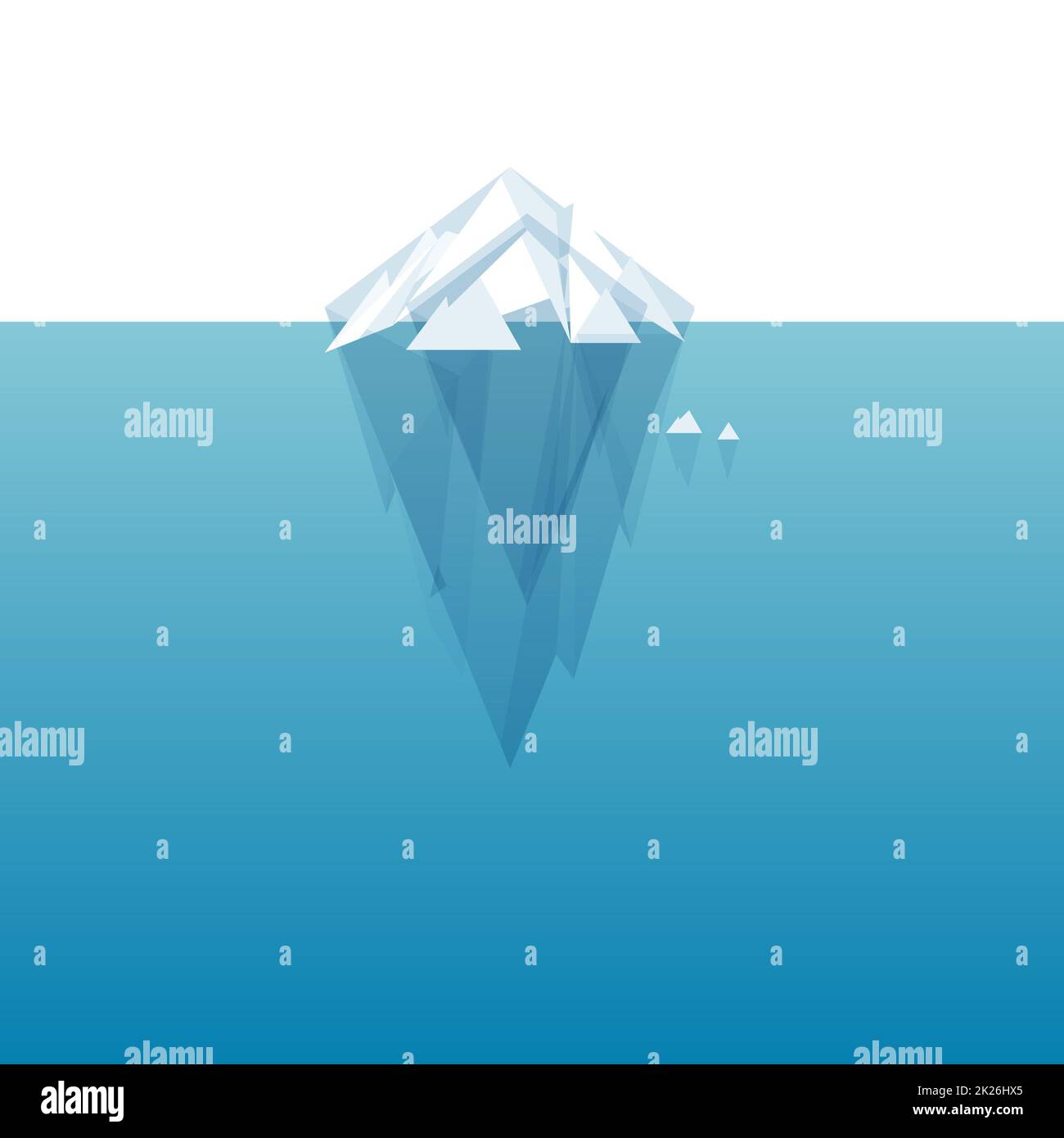 White vector tip ice mountain vector illustration. Iceberg in minimal style design. Vector template for infographics. Blue clean water. Isolated vector ice. Layout vector. Stock Photo