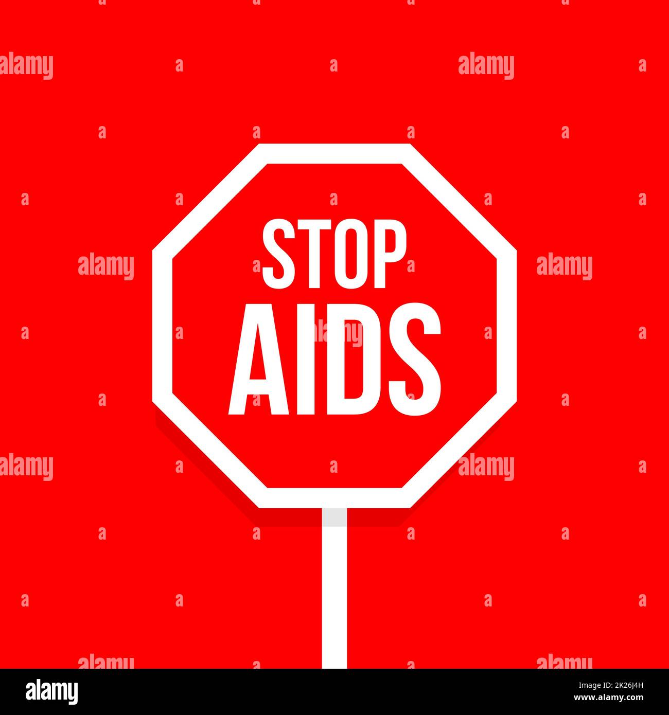 Stop AIDS red octagonal road sign design vector emblem. HIV awareness, care and help charity company logo. Vector illustration. Stock Photo