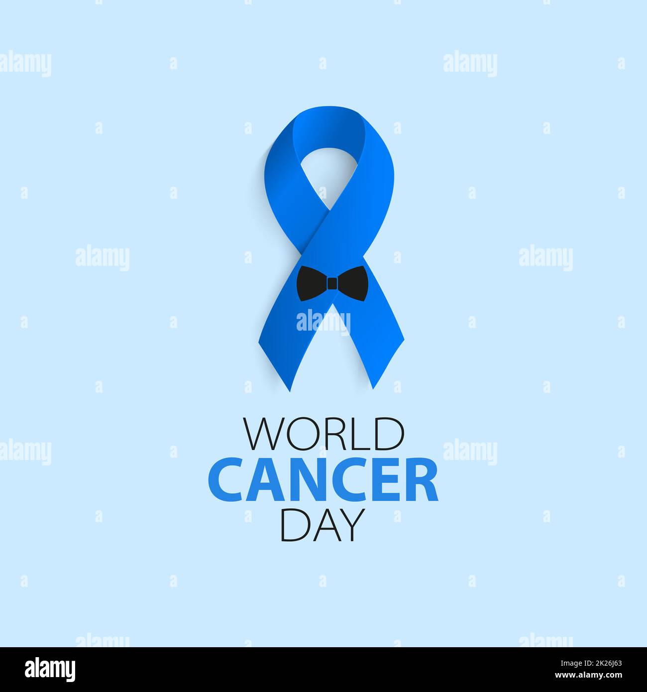World Cancer Day. Prostate cancer ribbon awareness on blue background. Blue ribbon with a butterfly. Male cancer. Vector illustration. February 4. Blue ribbon. Stock Photo
