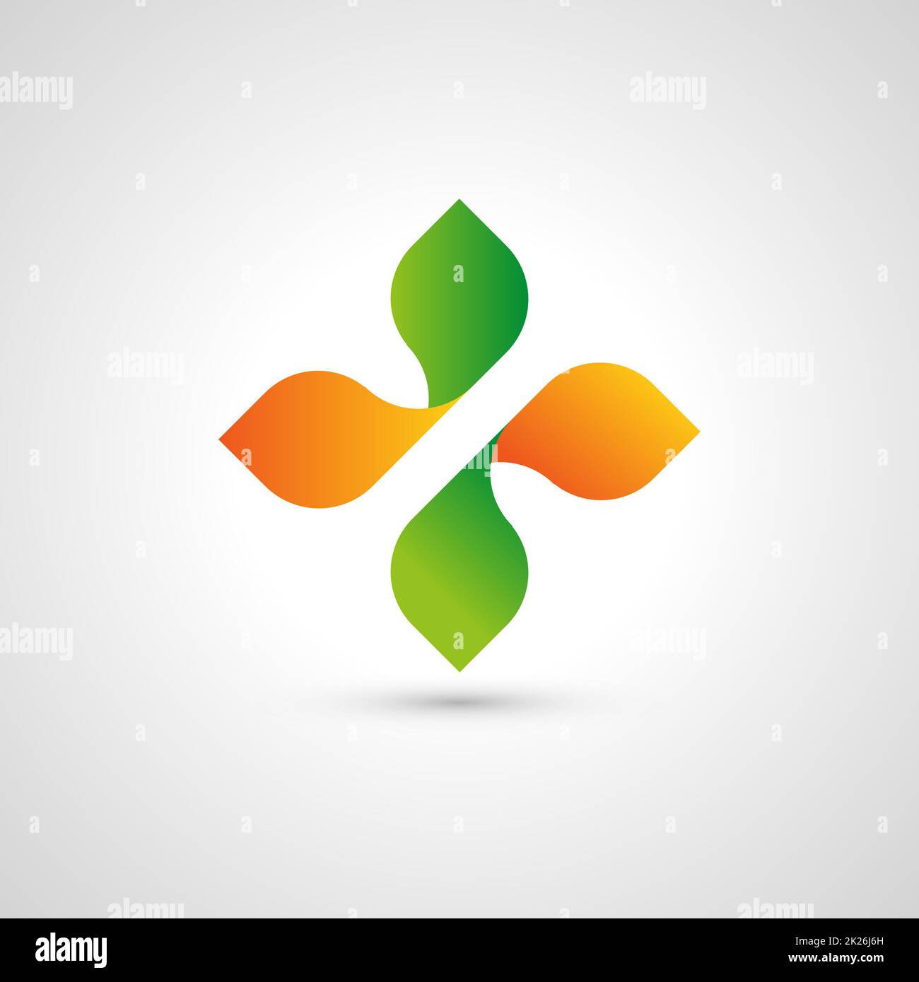 Cross logo. Medical emblem. Organic products icon. Eco sign. Healthy food. Natural logotype. Spring symbol. Stock Photo