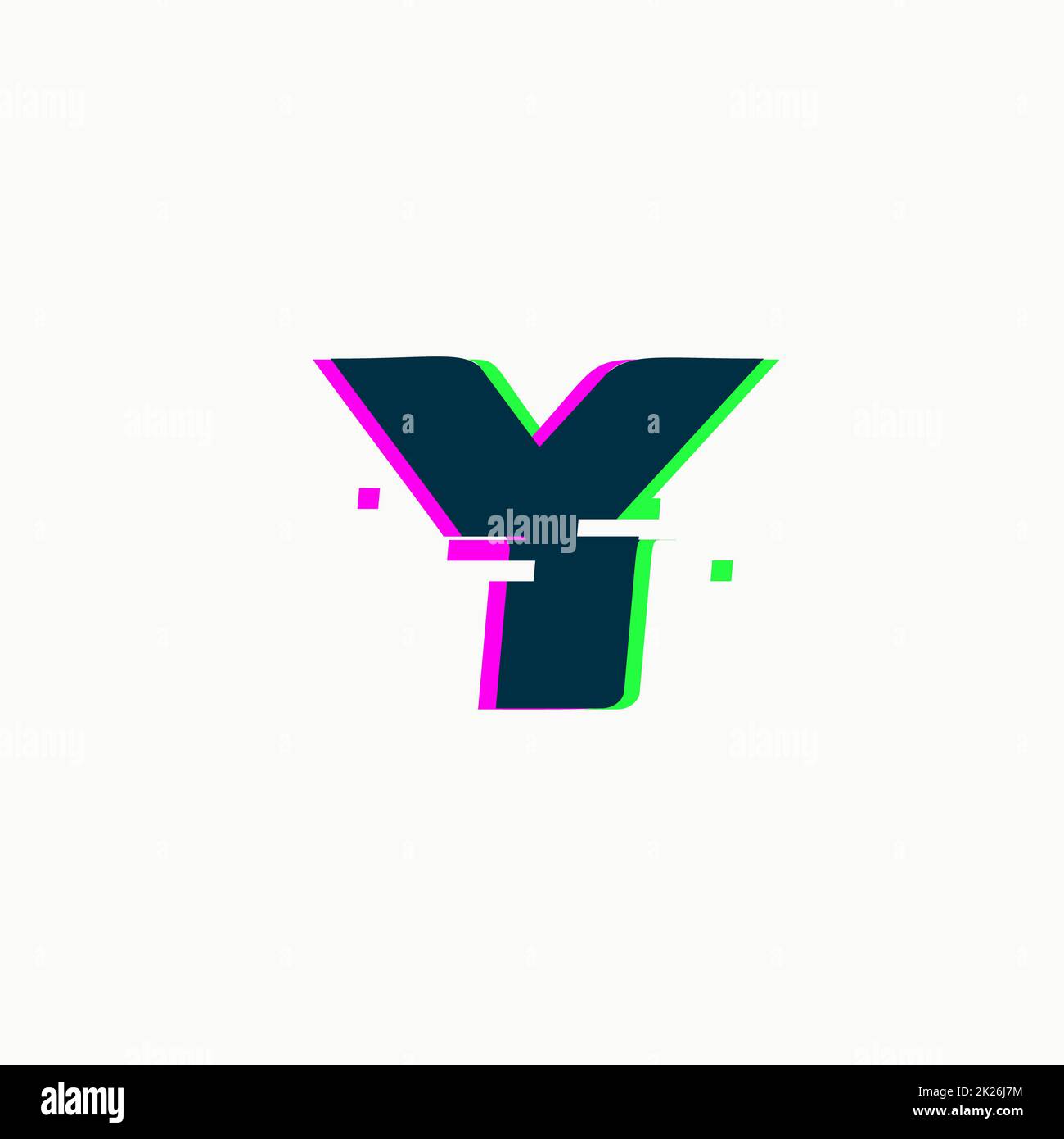 Letter Y. Glitch font, vector isolated abstract symbol with digital noise, modern design alphabet element on white background. Stock Photo