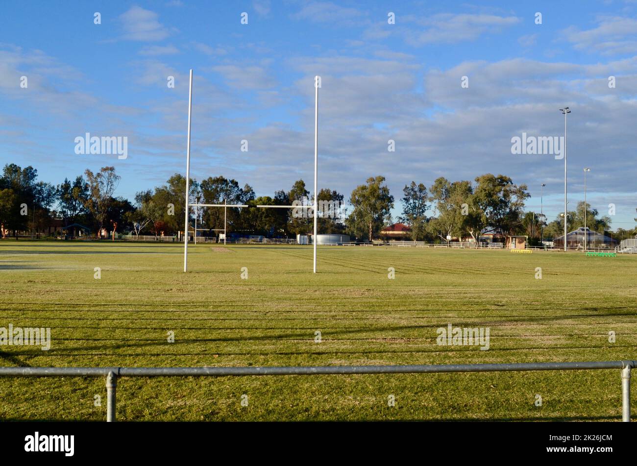 A rugby field in a park in the rural town of Trundle, Australia Stock Photo
