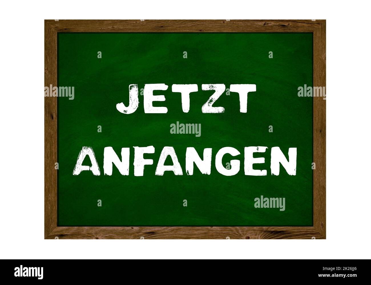 Start now german Chalkboard with wooden frame Stock Photo Alamy