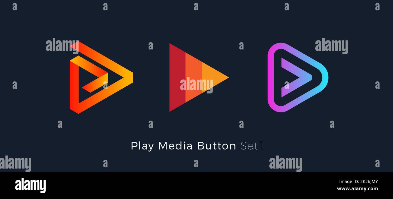 Play button foe media app. Multimedia player logo. Right arrow direction abstract symbol. Music and movie stert sign, audio and video editor logo. Vector web icon design Stock Photo