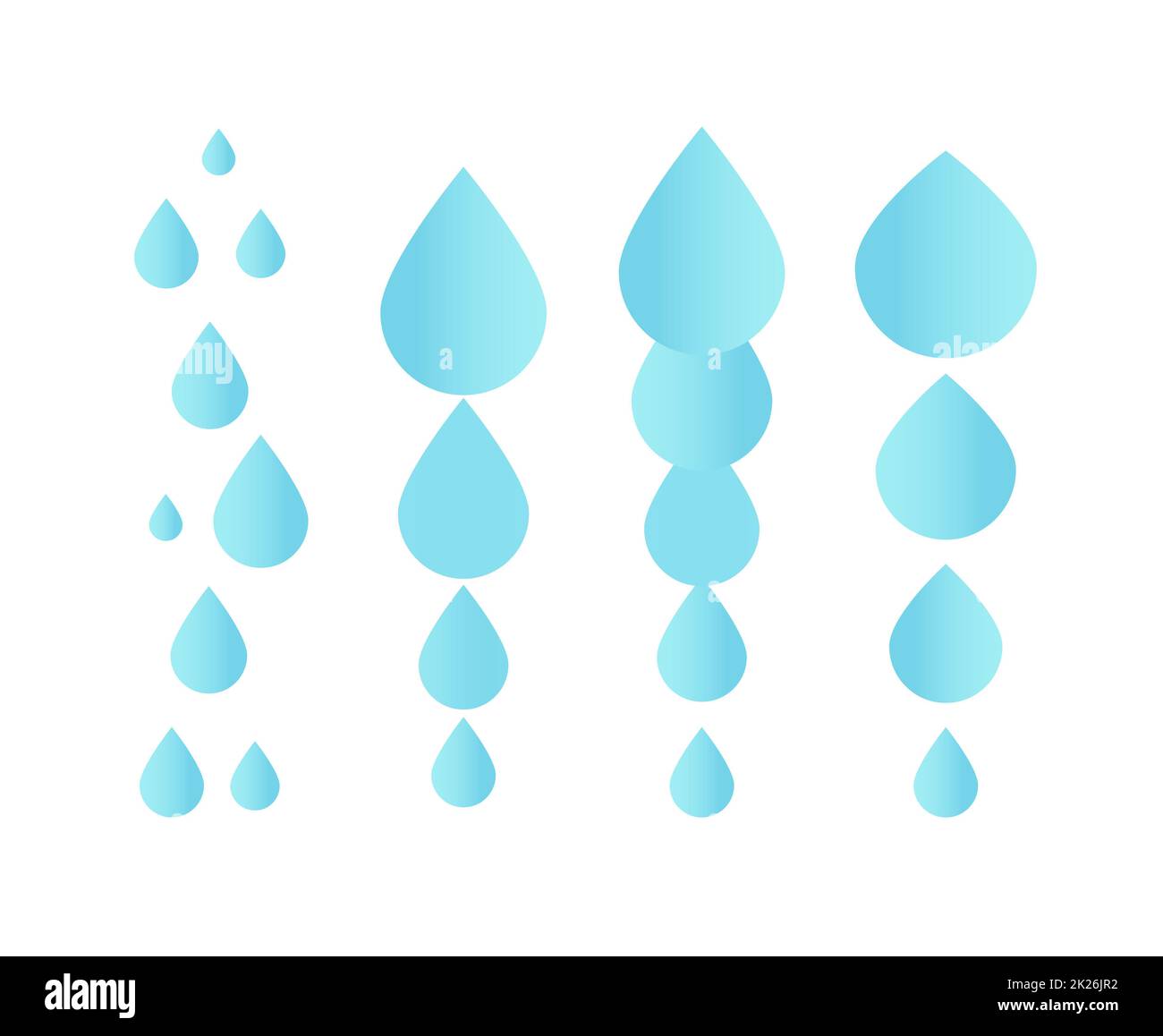 Falling water icon. Clean droplet logo template. Simple flat sign. Blue abstract symbol. Isolated vector illustration on white background. Stock Photo
