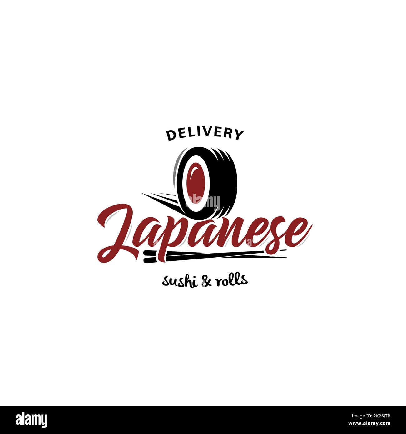 Japanese food delivery service emblem. Sushi and rolls vector logo
