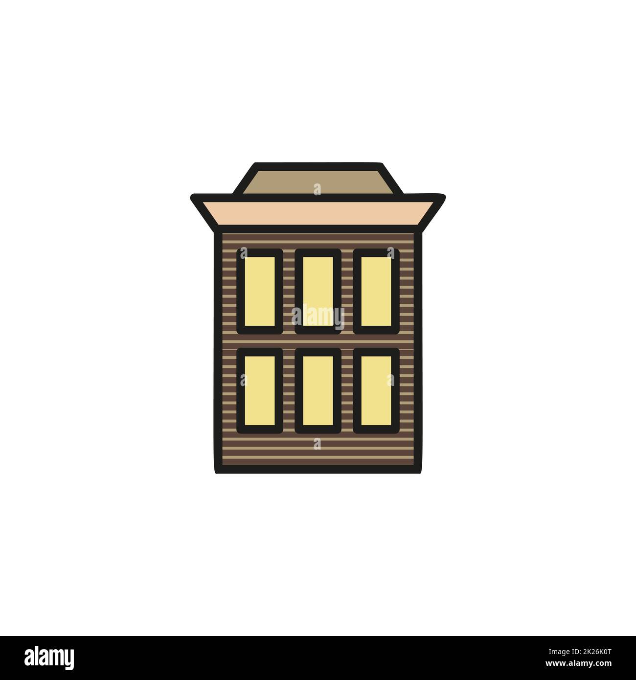 Isolated grey color low-rise municipal house in lineart style icon ...