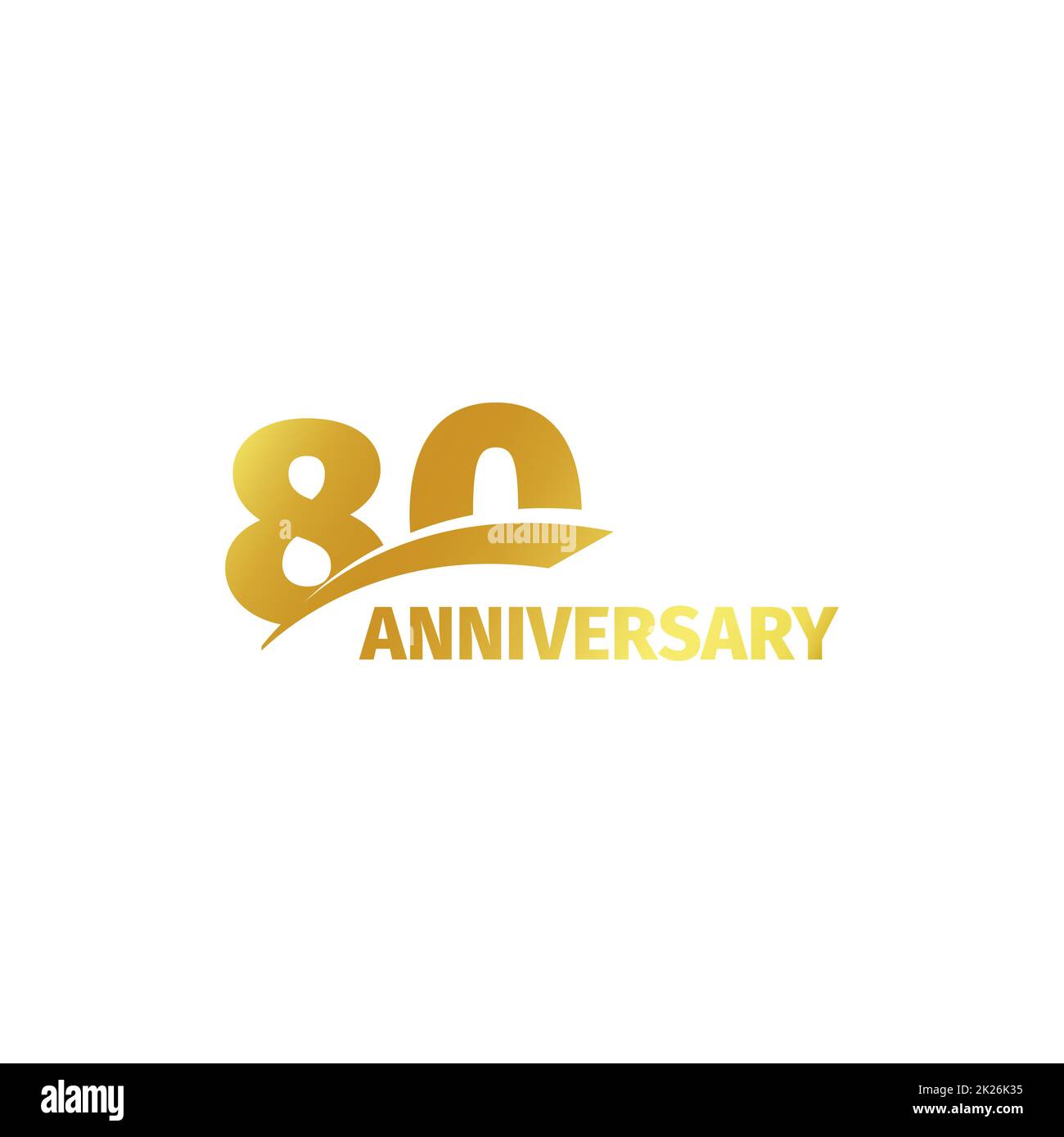 Isolated abstract golden 80th anniversary logo on white background. 80 number logotype. Eighty years jubilee celebration icon. Eightieth birthday emblem. Vector illustration. Stock Photo