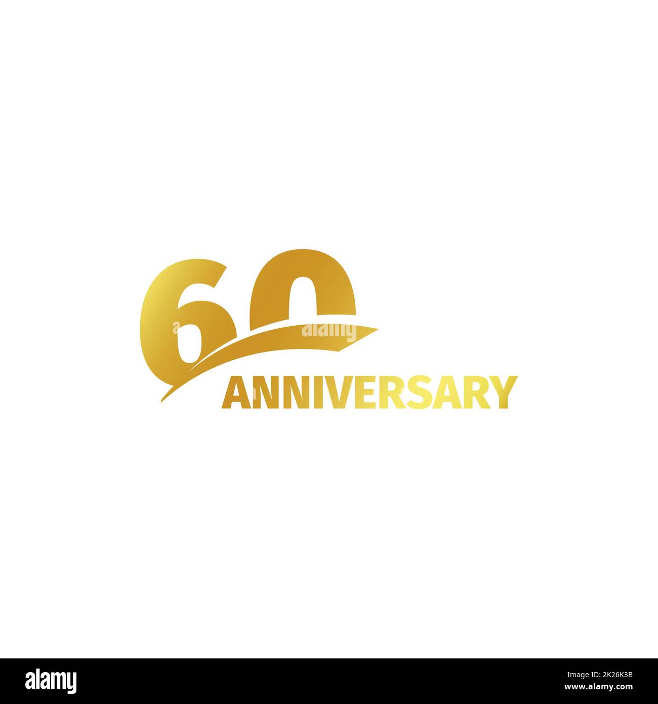 Isolated abstract golden 60th anniversary logo on white background. 60 number logotype. Sixty years jubilee celebration icon. Sixtieth birthday emblem. Vector illustration. Stock Photo