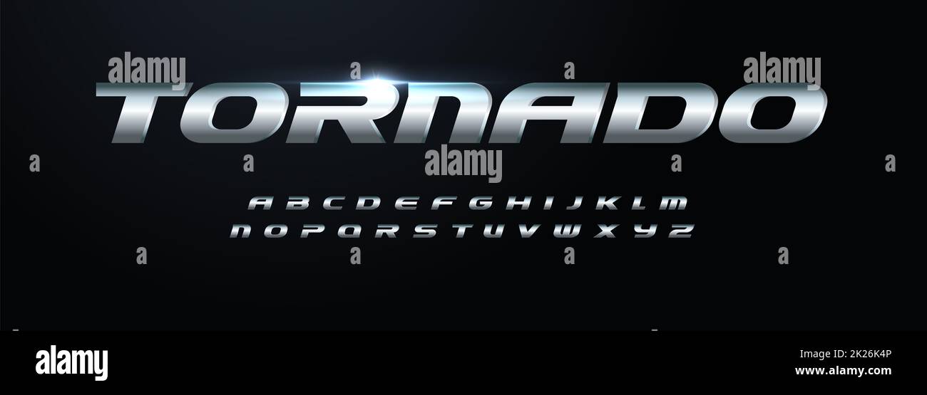 Steel modern alphabet. Bold italic iron font, stainless metal type for dynamic logo, headline