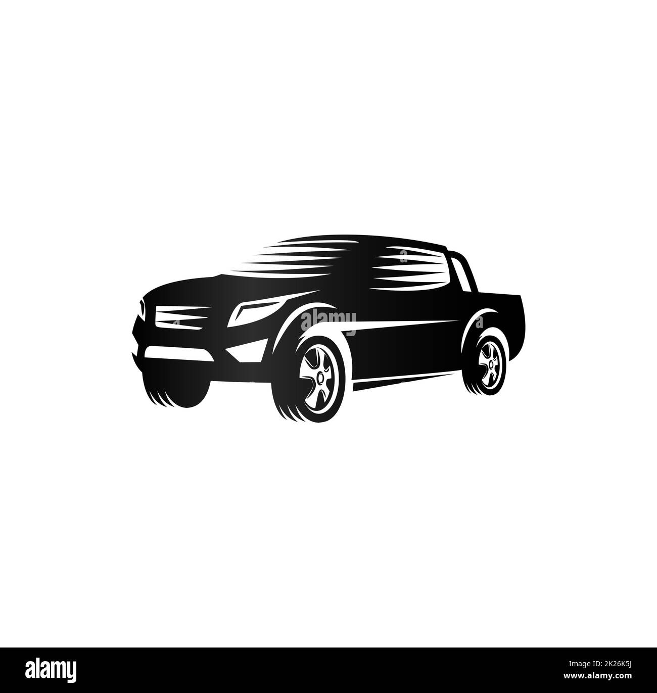 Isolated monochrome engraving style pickup trucks logo, cars logotype, black color automotive vehicle vector illustration Stock Photo