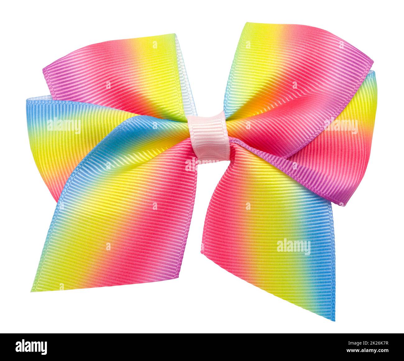 Rainbow Hair Bow Cut Out on White. Stock Photo