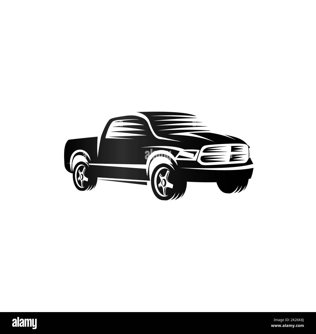 Isolated monochrome engraving style pickup trucks logo, cars logotype, black color automotive vehicle vector illustration Stock Photo