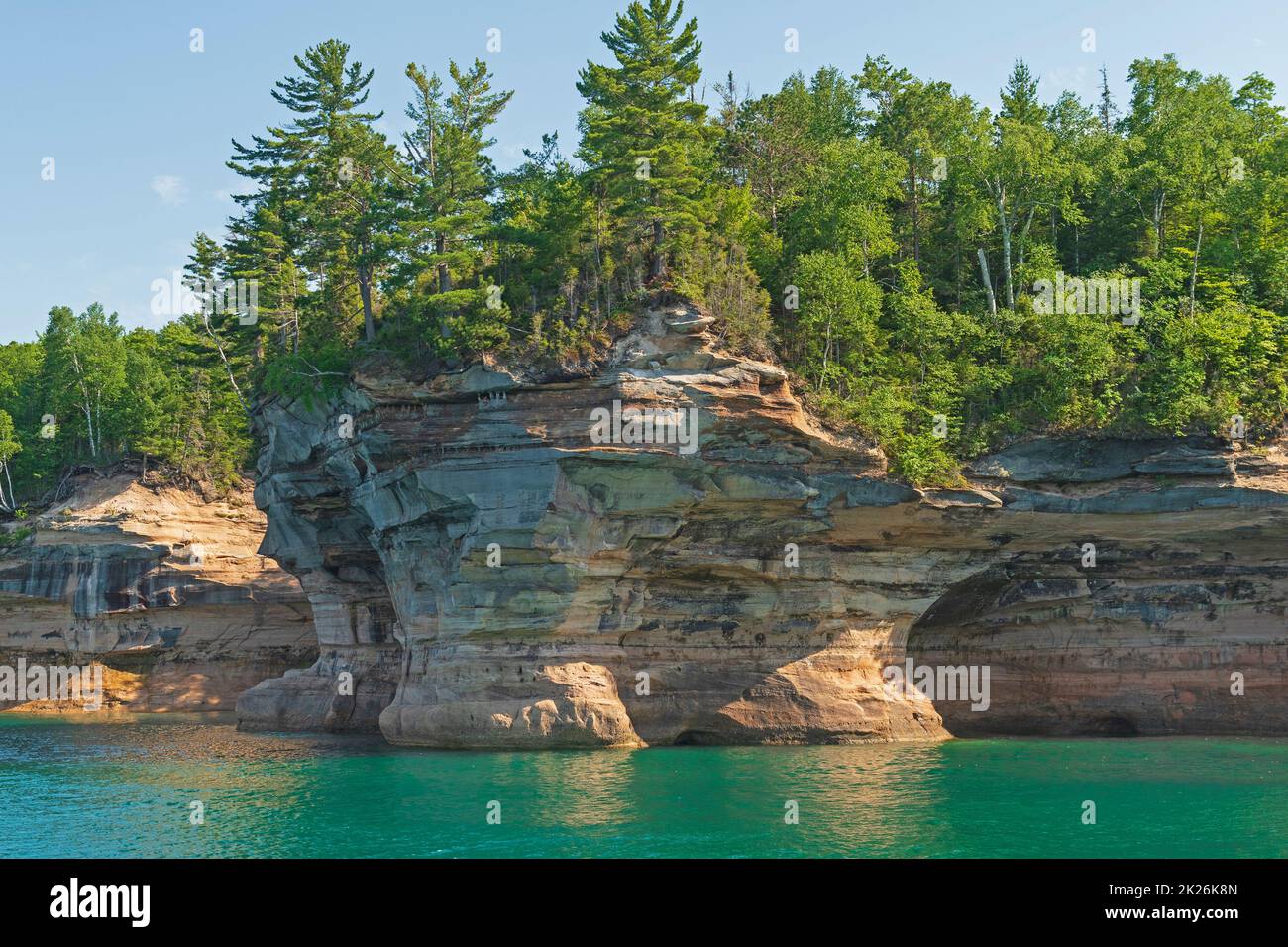 Flowerpot islands on a Quiet Lakeshore on Lake Superior in Pictured Rocks National Lakeshore in Michigan Stock Photo