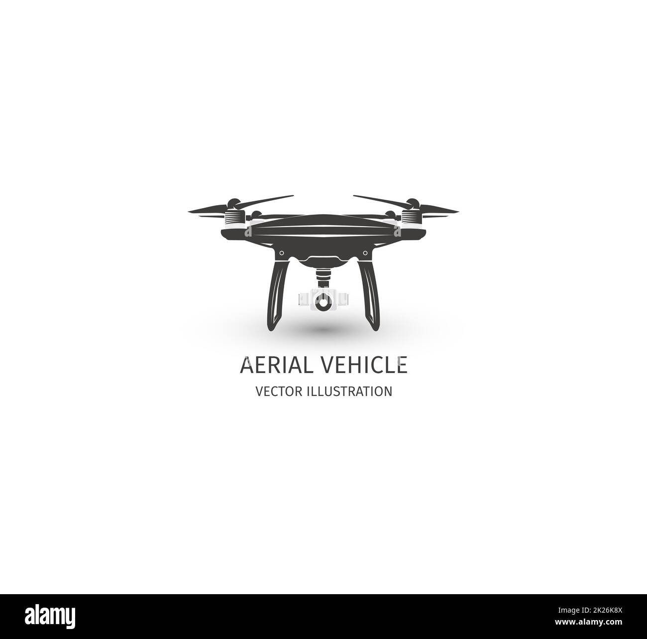 Isolated rc drone logo on white. UAV technology logotype. Unmanned aerial vehicle icon. Remote control device sign. Surveillance vision multirotor. Vector quadcopter illustration. Stock Photo