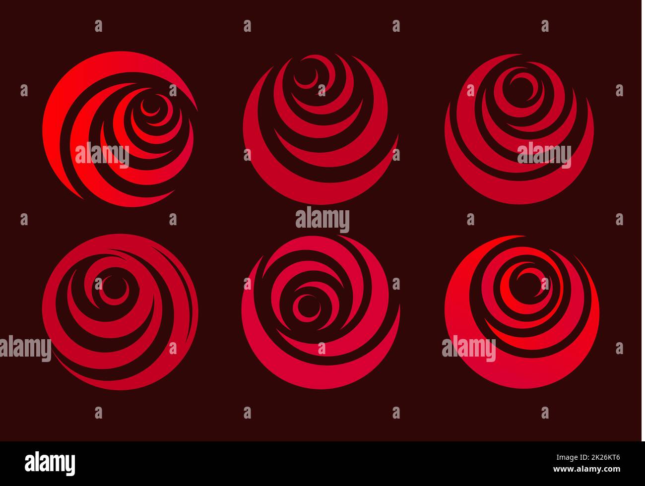Red rose, flower abstract stylized petal. Circle shape, logo set. Love symbol. Stock Photo