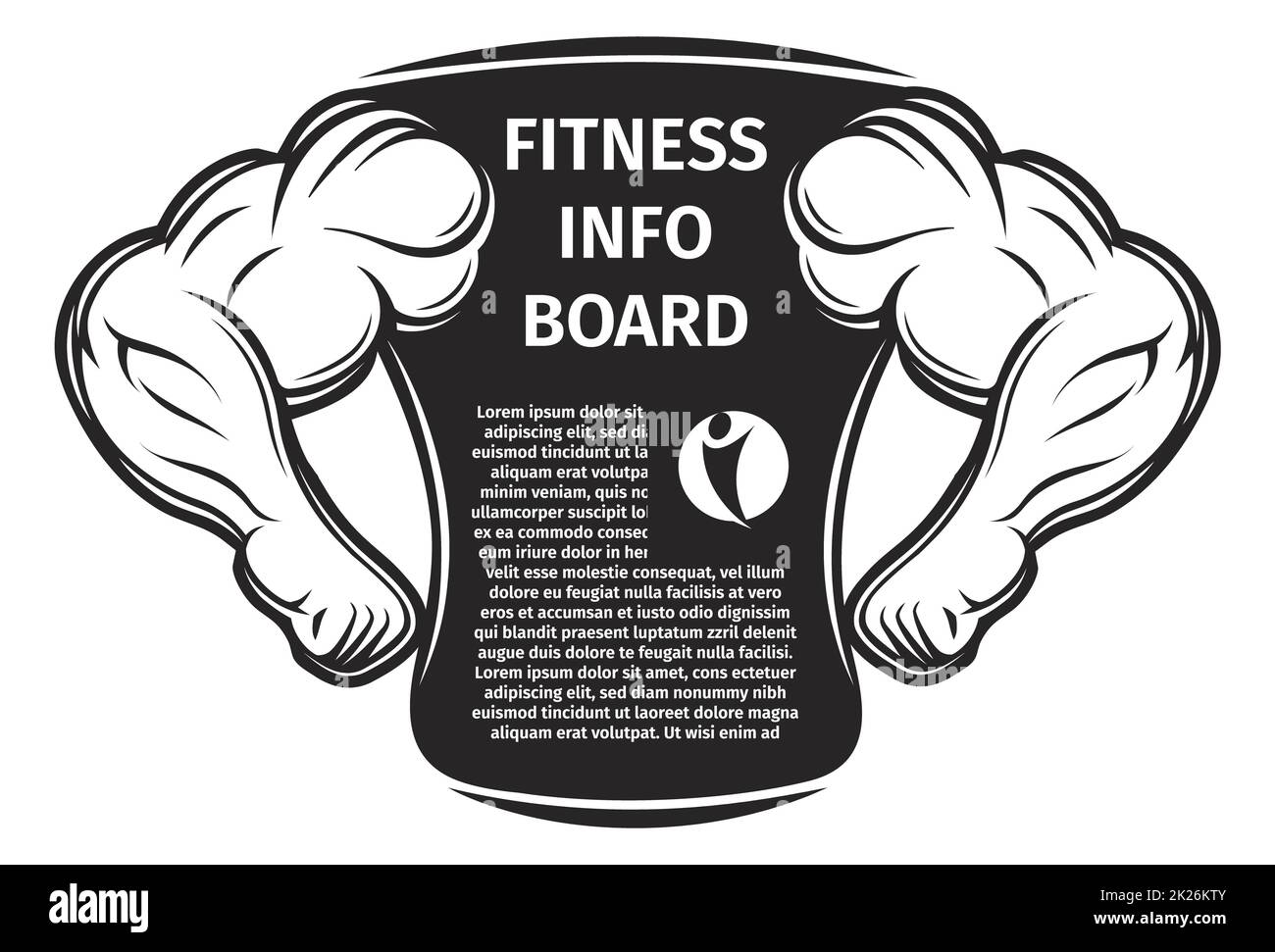 Sports nutrition board vector illustration. Hardened hands of a bodybuilder. Sport food background. Stock Photo