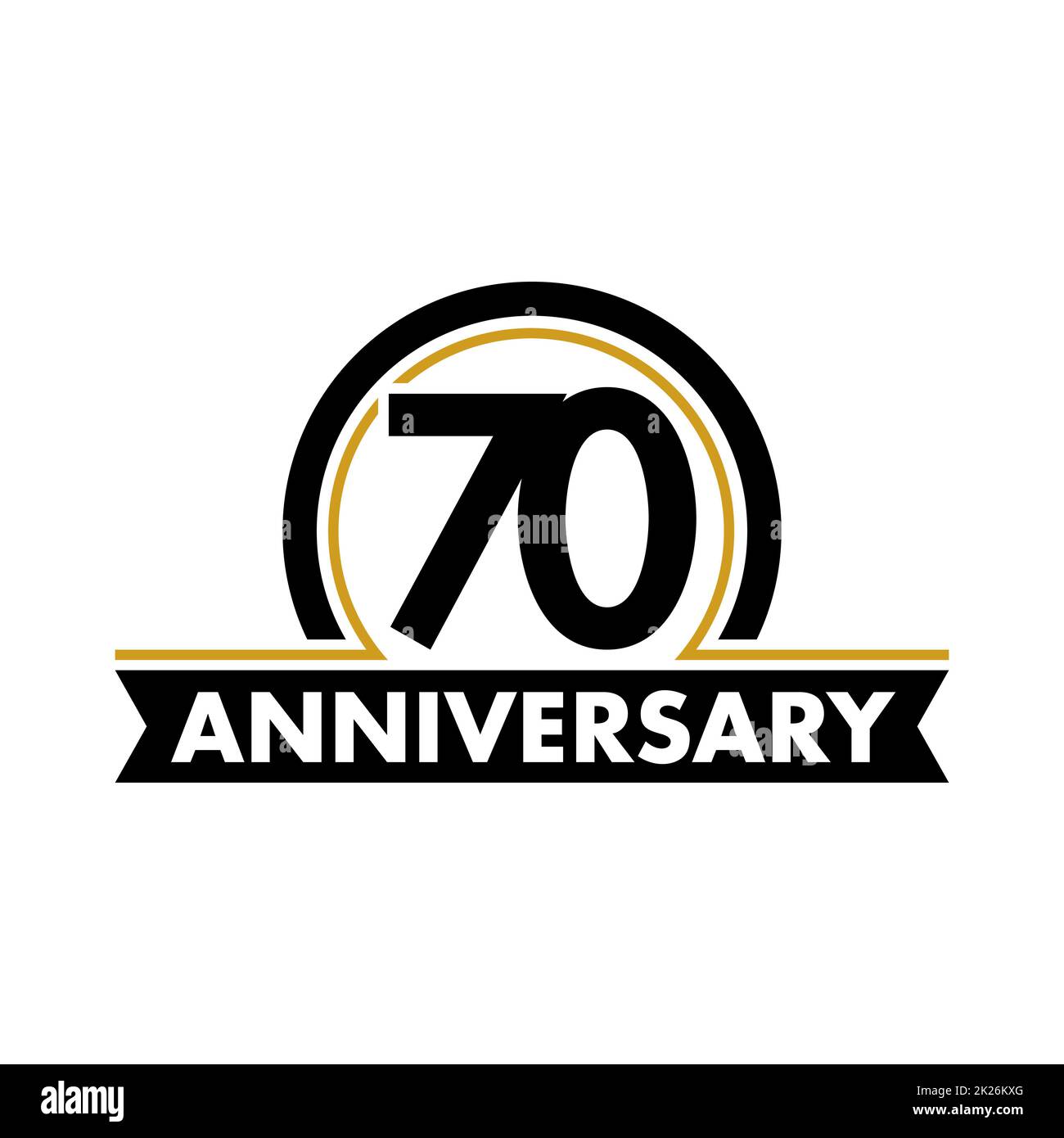 Anniversary vector unusual label. Seventieth anniversary symbol. 70 years birthday abstract logo. The arc in a circle. 70th jubilee. Stock Photo