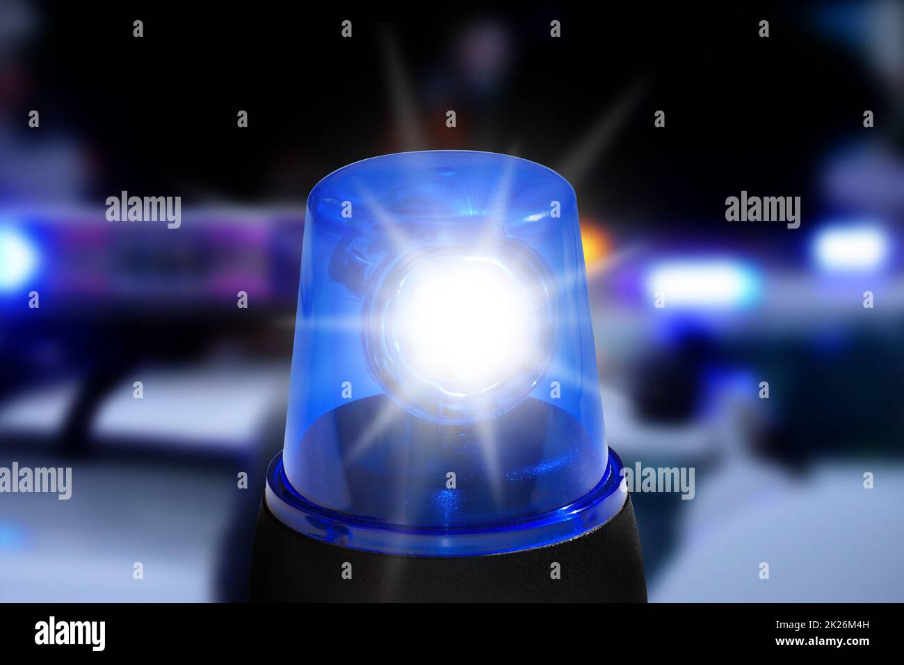 Blue light police siren with flashing light background with emergency