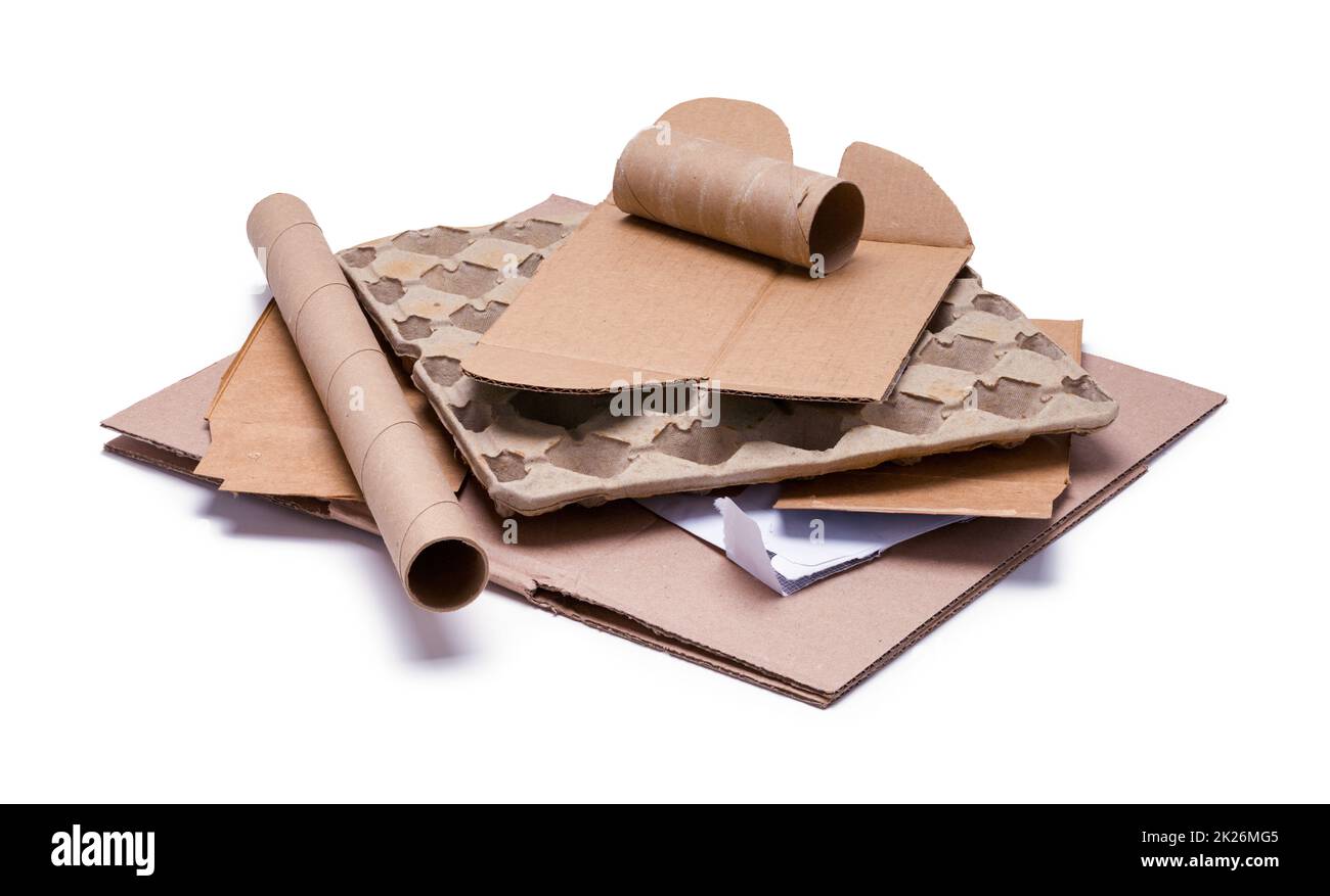Pile of Recycled Cardboard Cut Out on White. Stock Photo