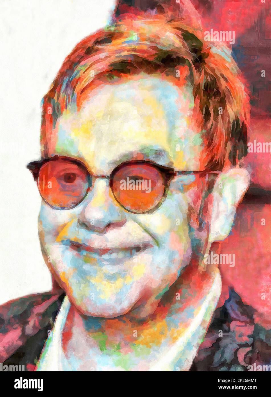 Illustrations  Portrait Elton John , composer ,Pop Art, Stock Photo