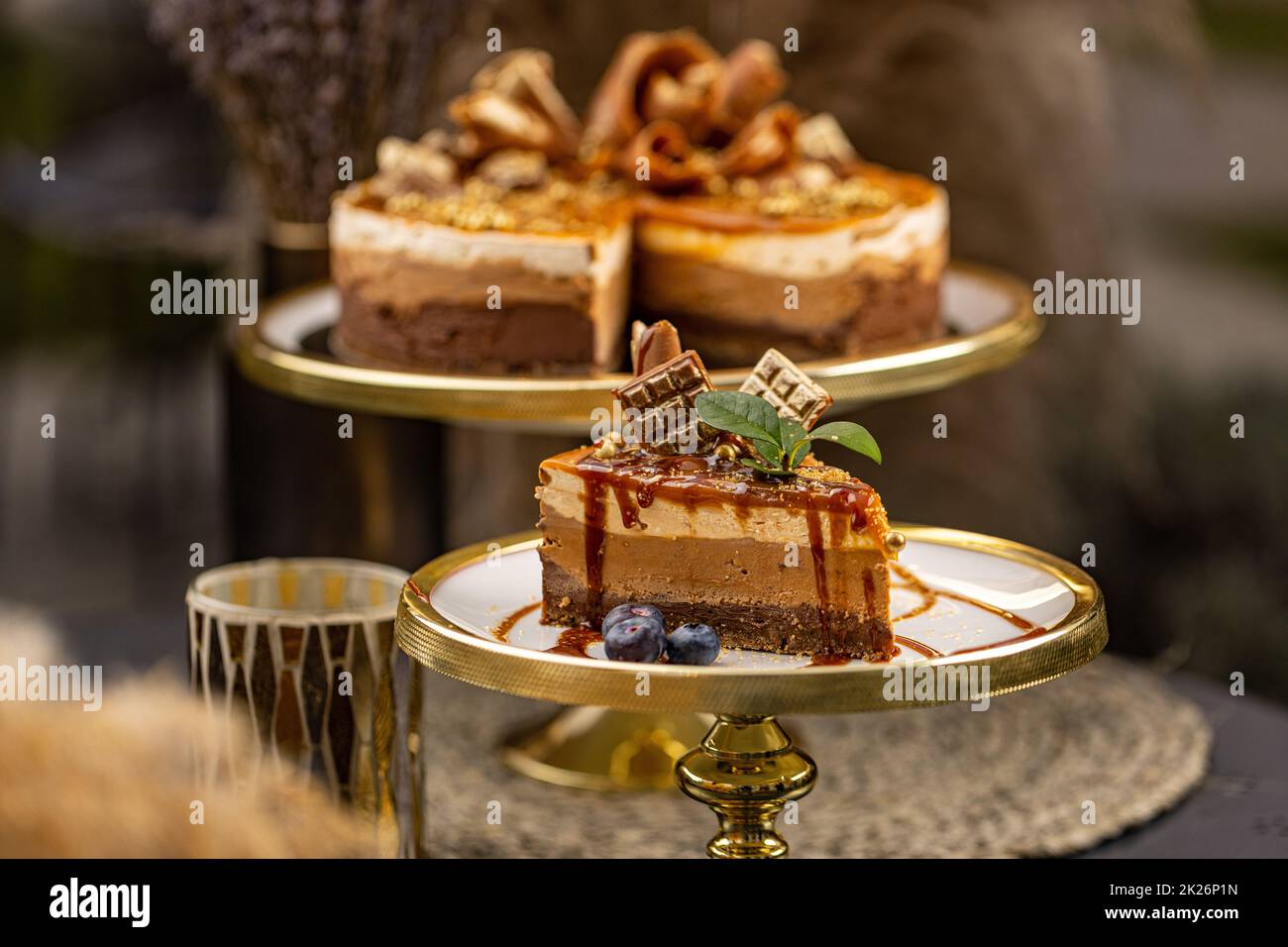 Layered chocolate cake Stock Photo