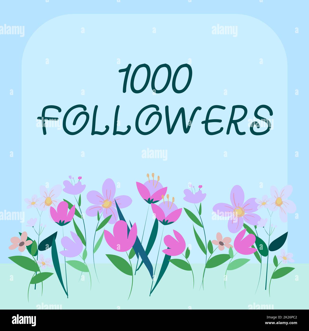 Hand writing sign 1000 Followers. Business showcase number of individuals who follows someone in Instagram Frame Decorated With Colorful Flowers And Foliage Arranged Harmoniously. Stock Photo
