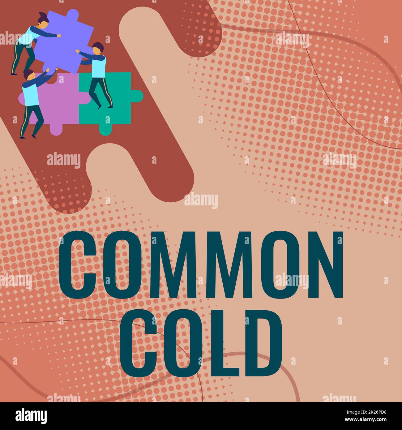 Text caption presenting Common Cold. Word Written on viral infection in upper respiratory tract primarily affecting nose Team Holding Jigsaw Pieces Helping Each Others To Solve The Problem. Stock Photo