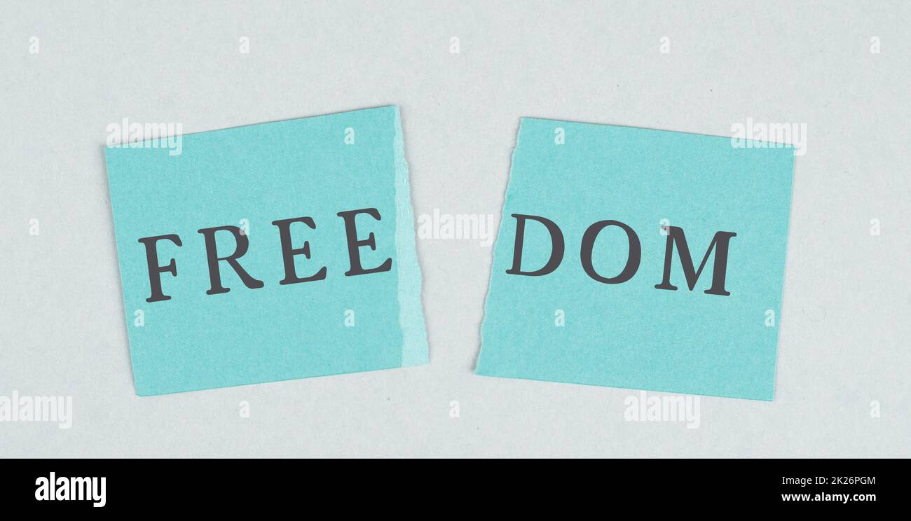 Staning The word freedom is staning on a torn apart paper, new normal, covid-19 ...