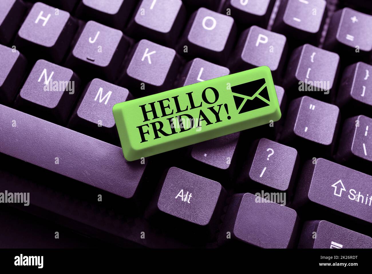Text caption presenting Hello Friday. Concept meaning Let the weekend begins and time to relax and celebrate Practicing Speed Typing Accuracy, Testing Typewriting Knowledge Stock Photo
