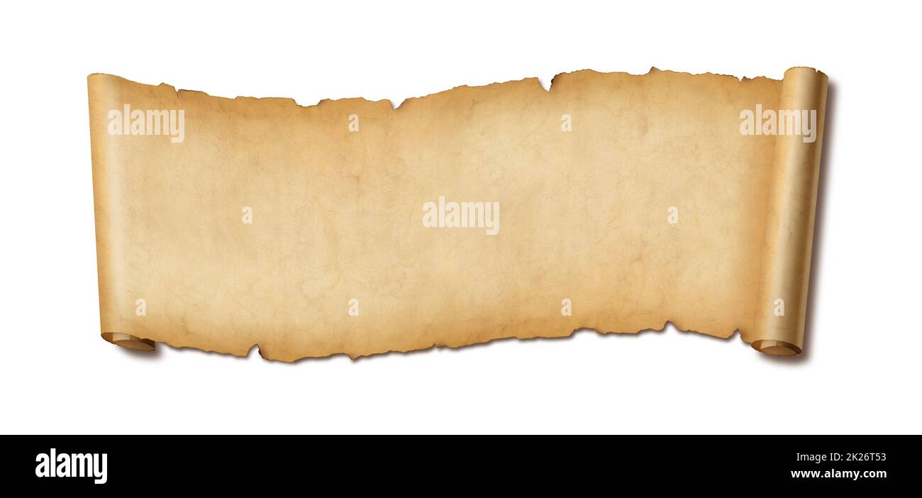 Old paper horizontal banner. Parchment scroll isolated on white with ...