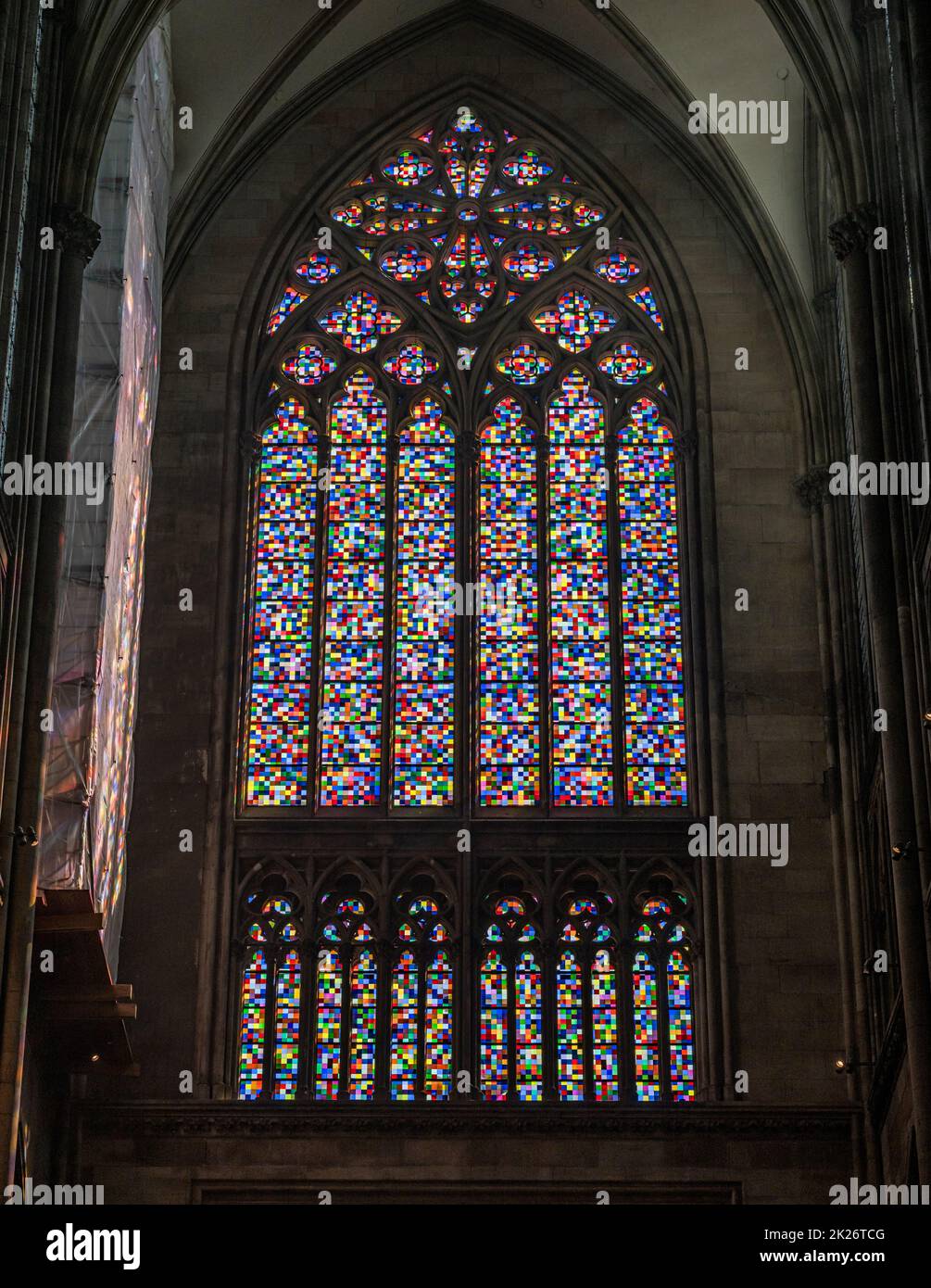Modern stained glass window, interior of Cologne Cathedral (Cathedral