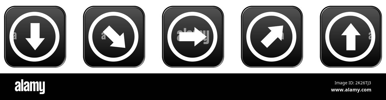 Arrows to different directions on black buttons Stock Photo