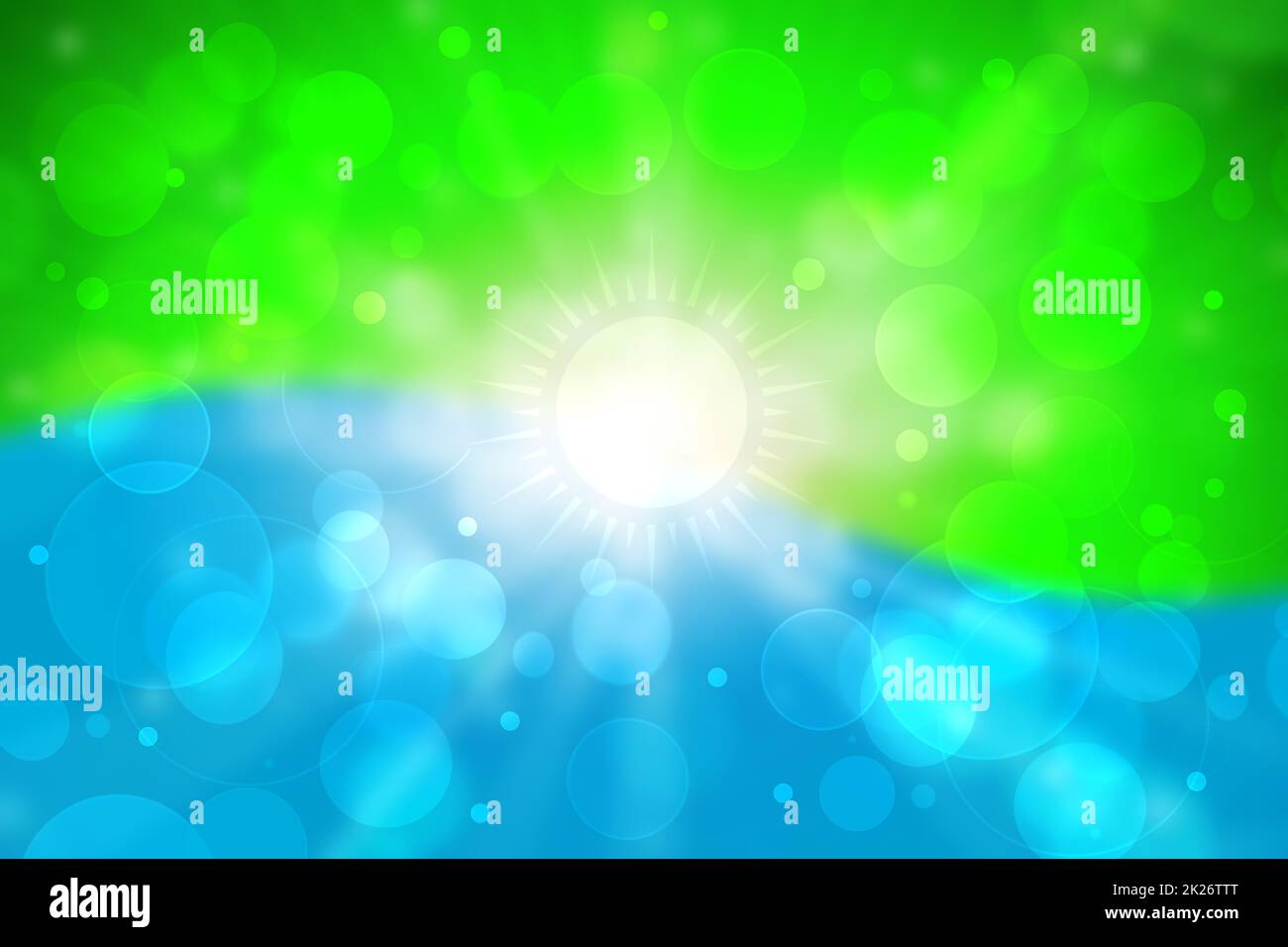 Abstract modern bokeh sunlight on blurred blue and green background