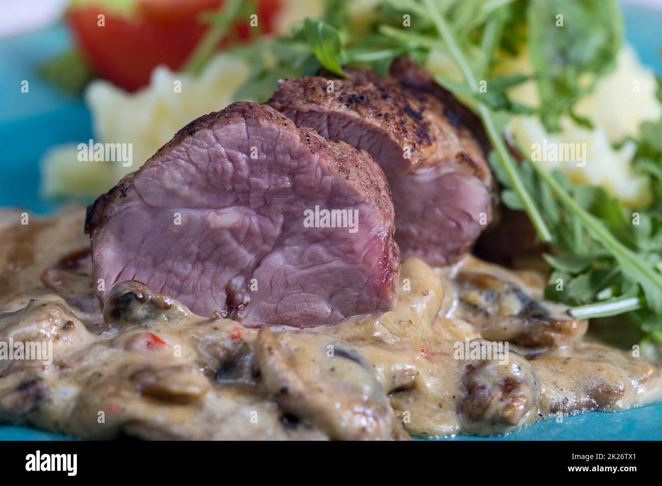 pork fillet with mushroom sauce Stock Photo Alamy