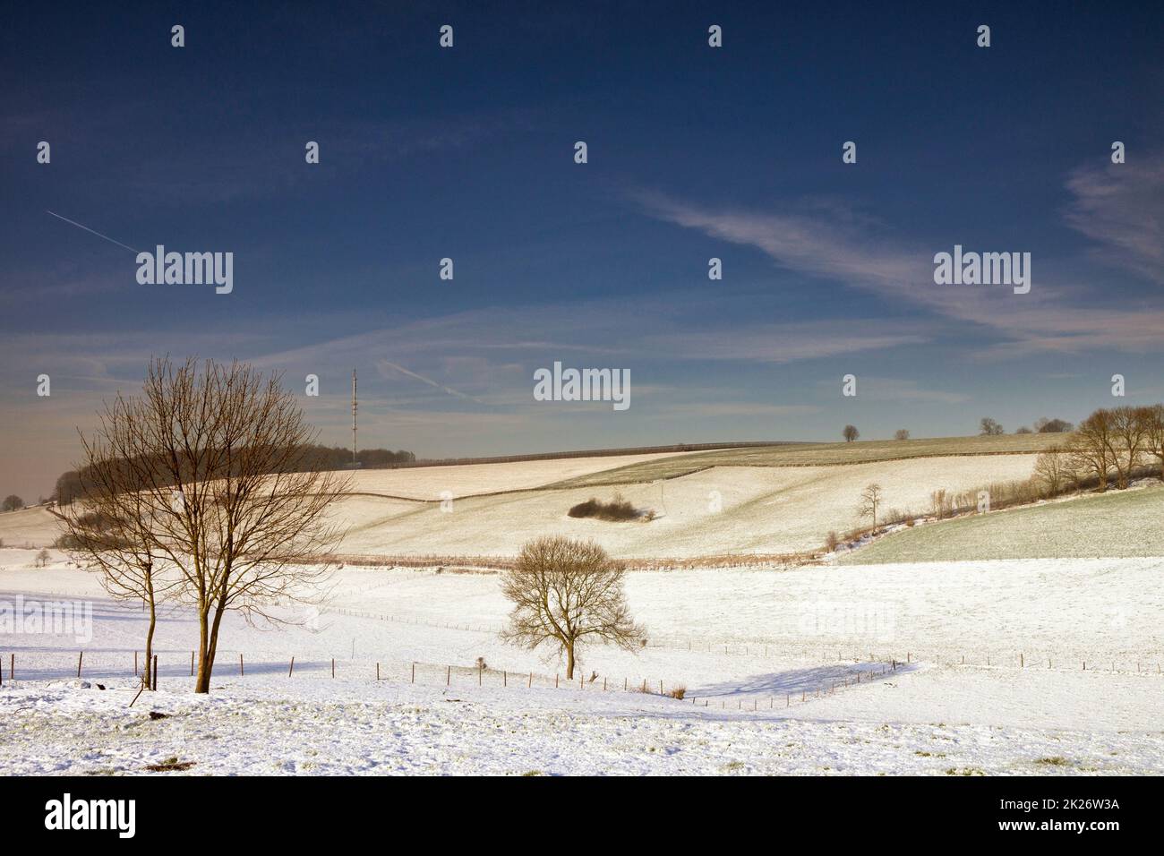 Snow covered landscape near Eys in the province Limburg Stock Photo