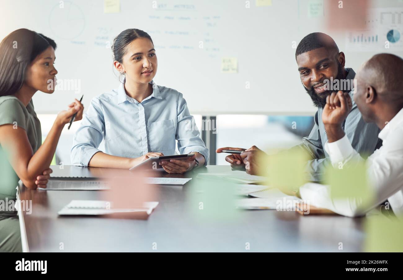 Corporate people and meeting in office for strategy plan in glass wall