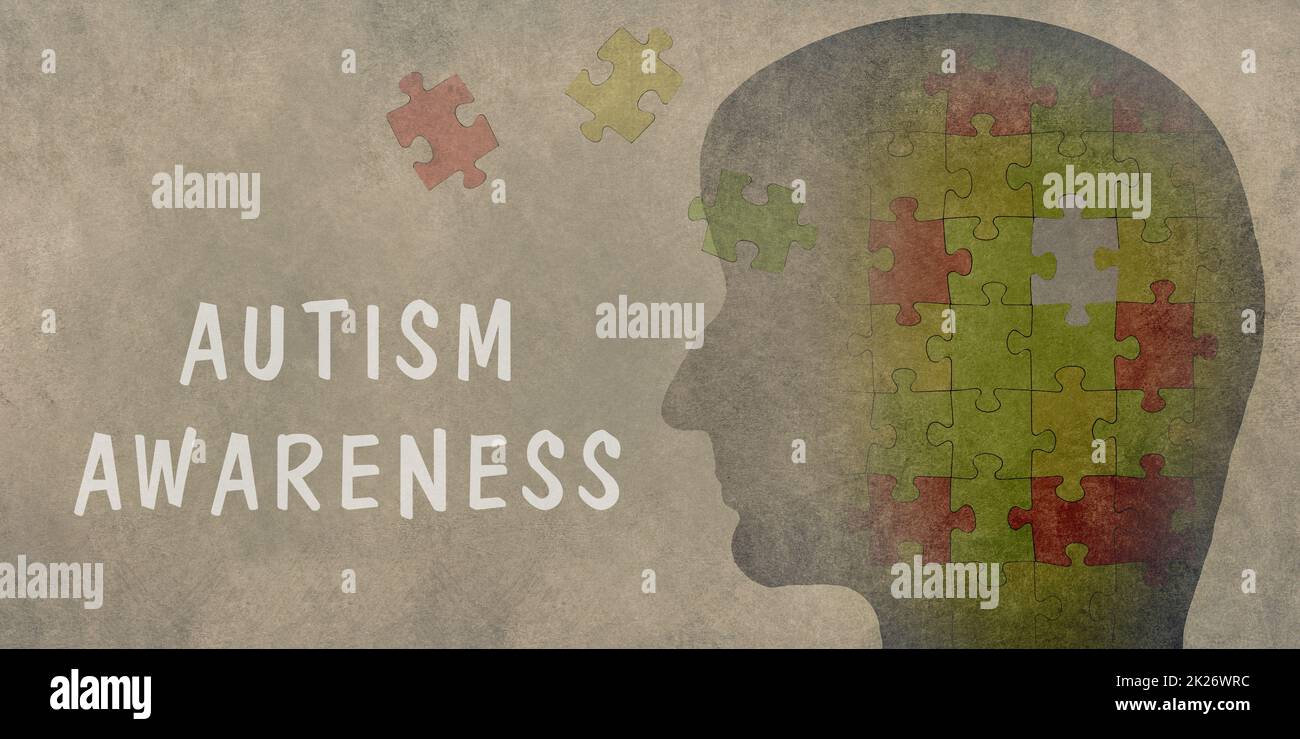 Autism awareness day is standing on the background, silhouette of a