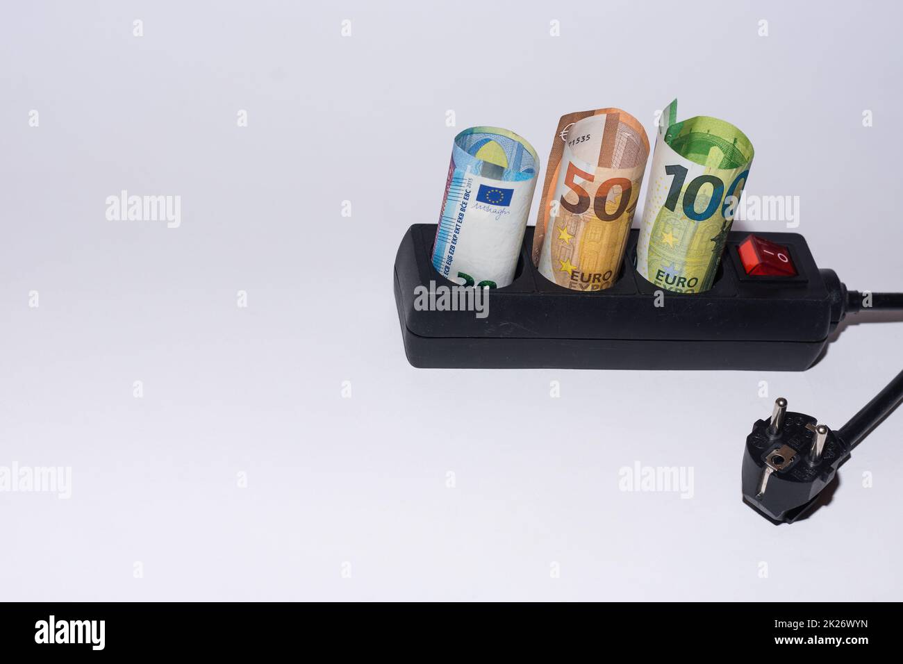 Energy consumption and increase in electricity prices three Euro bills