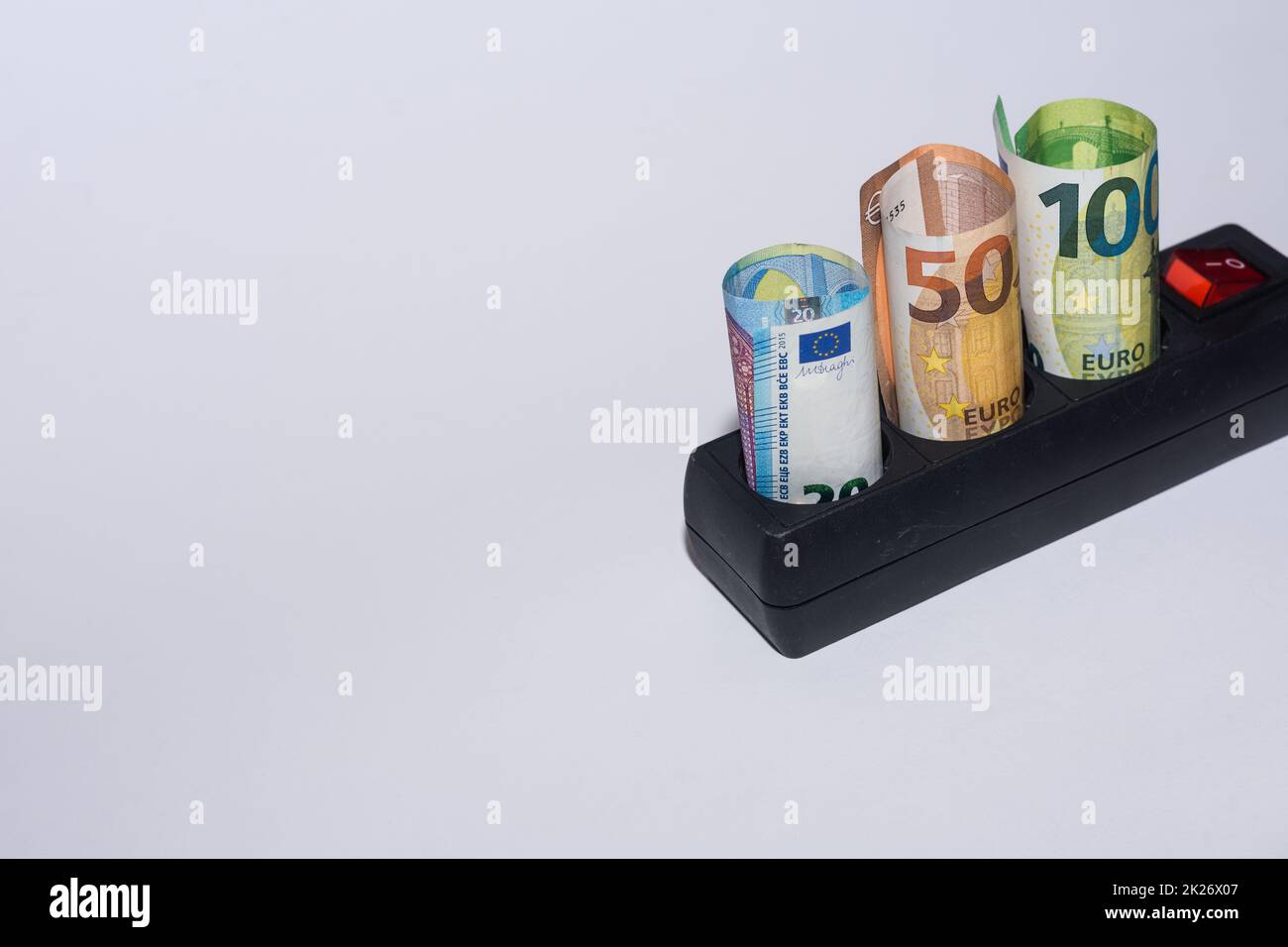 Energy consumption and increase in electricity prices three Euro bills