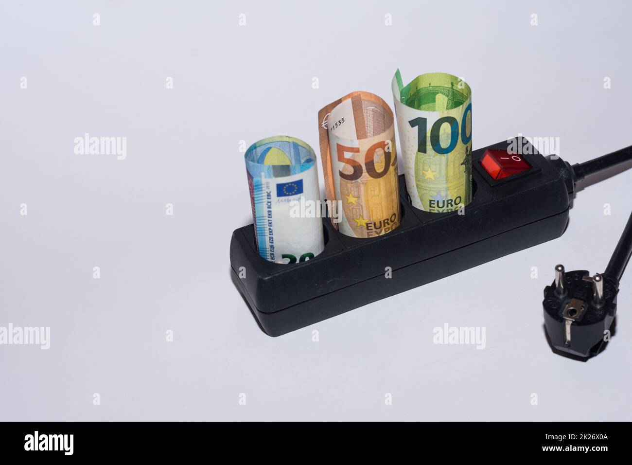 Energy consumption and increase in electricity prices three Euro bills