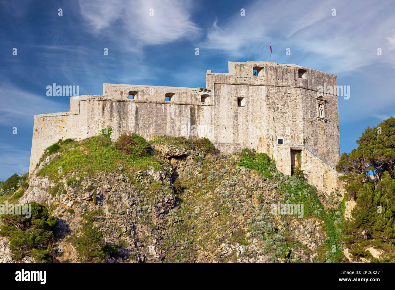Dubrovnik. Historic city walls and fort Lovrijenac view Stock Photo