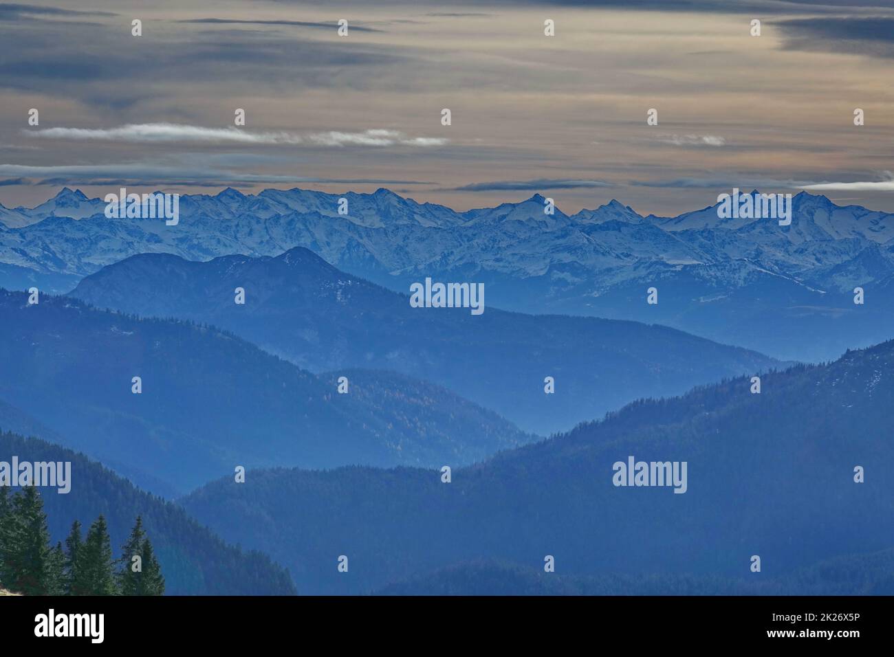 Austria, Tyrol, Karwendel mountains, Bavaria, view from the Bodenschneid mountain, mangfall mountains Stock Photo