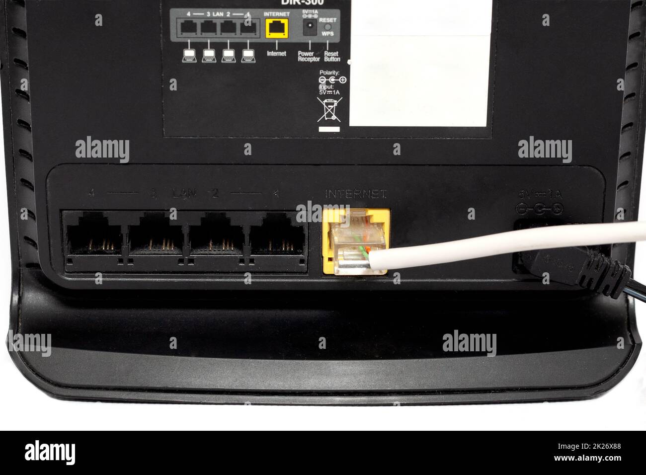 Black wireless internet network wi-fi router isolated on white ...